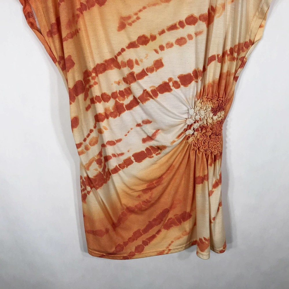 New Directions XL Top Orange White Ruched 780 - Picture 5 of 6